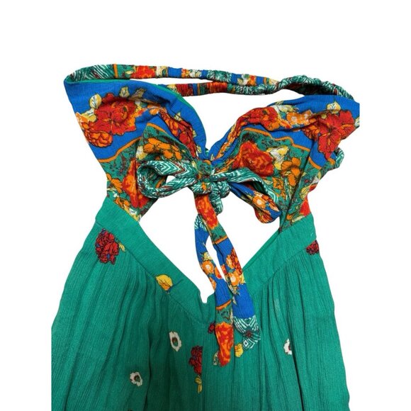 Free People Boho Wide Leg Jumpsuit Floral Peacock Tie Back Romper S - Picture 3 of 7